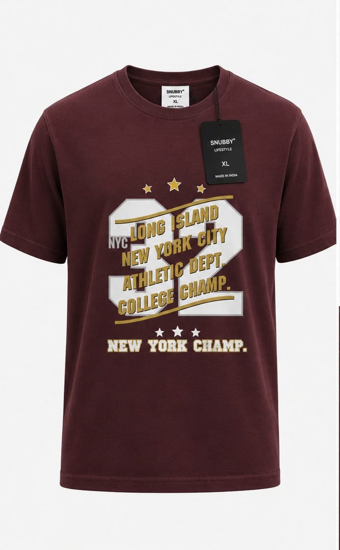 SNUBBY Men's Coffee Long Island New York Graphic Printed 100% Pure Cotton Regular Fit T-Shirt