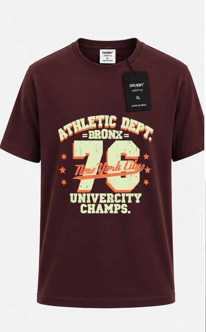 SNUBBY Men's Coffee Athletic Dept. 76 Graphic Printed 100% Pure Cotton Regular Fit T-Shirt