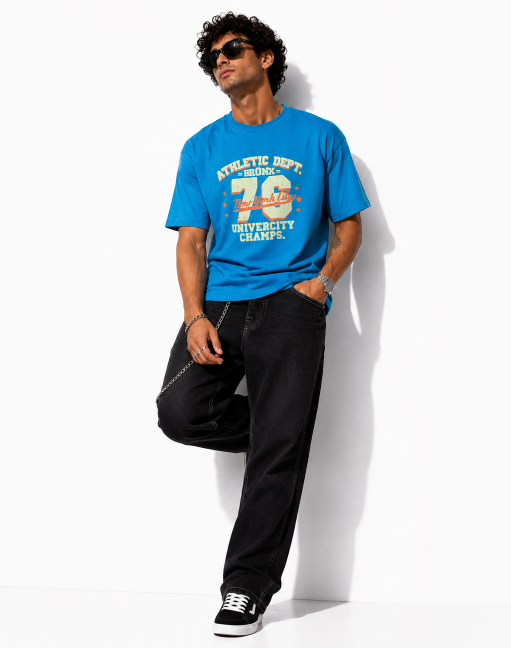 SNUBBY Men's Turquoise Athletic Dept. 76 Graphic Printed 100% Pure Cotton Regular Fit T-Shirt