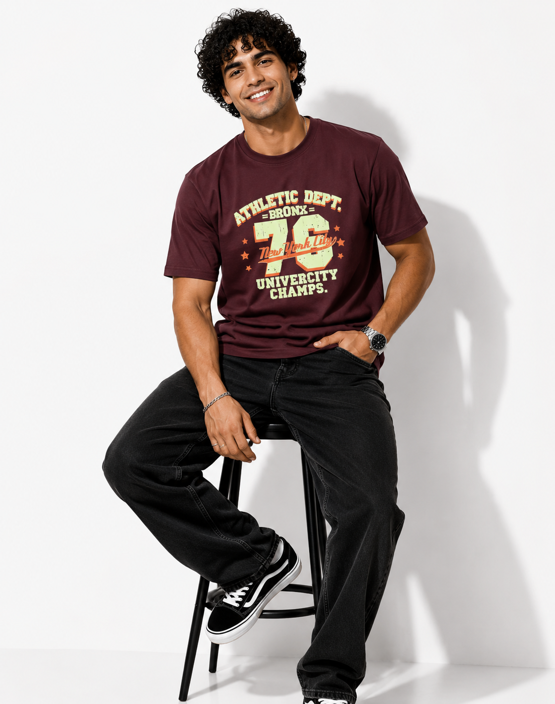 SNUBBY Men's Coffee Athletic Dept. 76 Graphic Printed 100% Pure Cotton Regular Fit T-Shirt