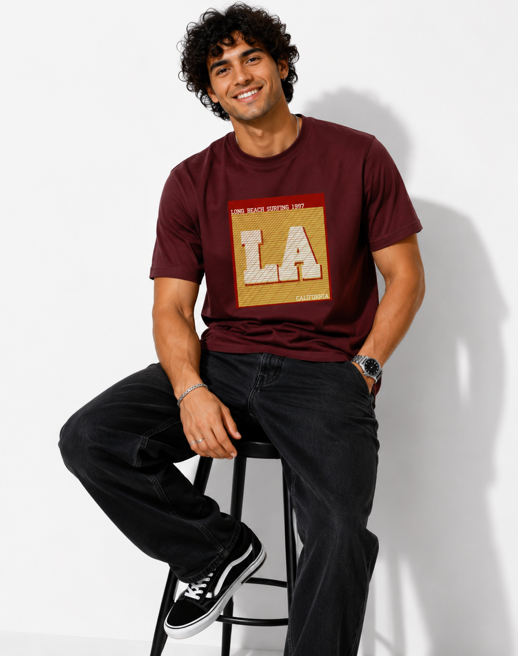 SNUBBY Men's CoffeeLA California Graphic Printed 100% Pure Cotton Regular Fit T-Shirt