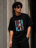 SNUBBY Men's Black "Trail Generation" Graphic Printed Premium Cotton Lycra 200 GSM Oversized T-Shirt