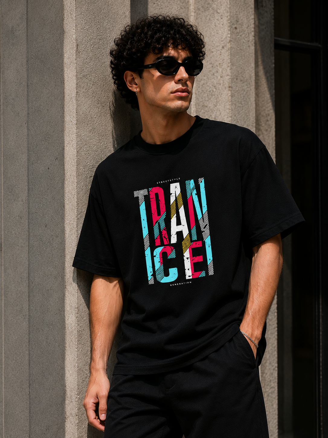 SNUBBY Men's Black "Trail Generation" Graphic Printed Premium Cotton Lycra 200 GSM Oversized T-Shirt