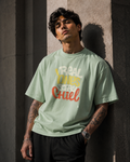 SNUBBY Men's Sky Blue Real Ones Stay Chill Typography Printed Premium Cotton Lycra 200 GSM Oversized T-Shirt