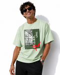 SNUBBY Men's Pista Green Original Gang Graphic Printed Premium Cotton Lycra 200 GSM Oversized T-Shirt