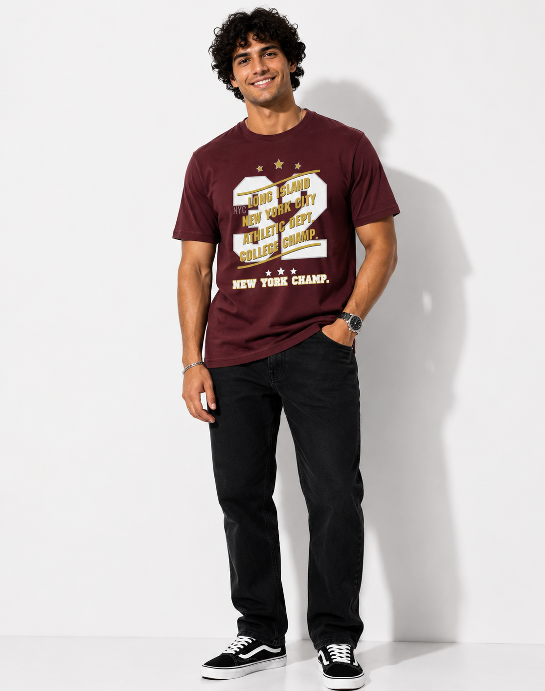 SNUBBY Men's Coffee Long Island New York Graphic Printed 100% Pure Cotton Regular Fit T-Shirt