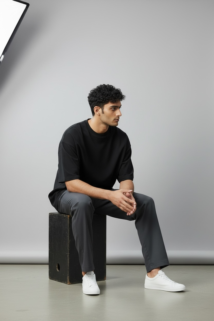 Snubby Oversized Tee - Cotton Lycra | Relaxed Stretch Fit
