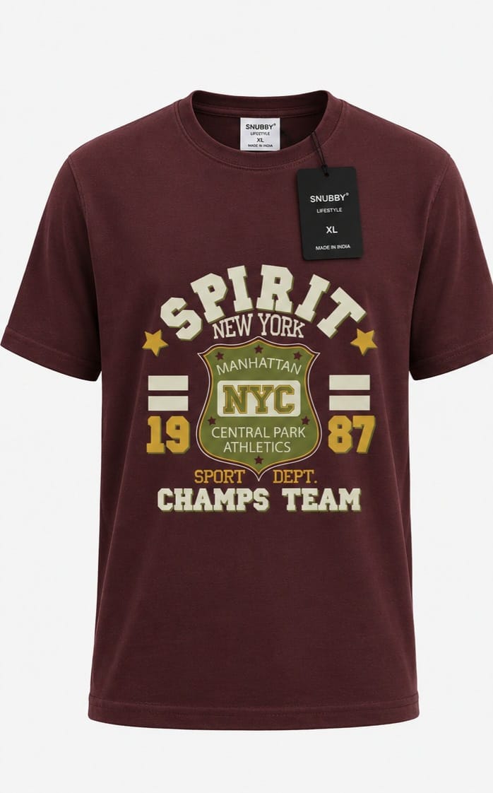 SNUBBY Men's Coffee Spirit NYC Graphic Printed 100% Pure Cotton Regular Fit T-Shirt