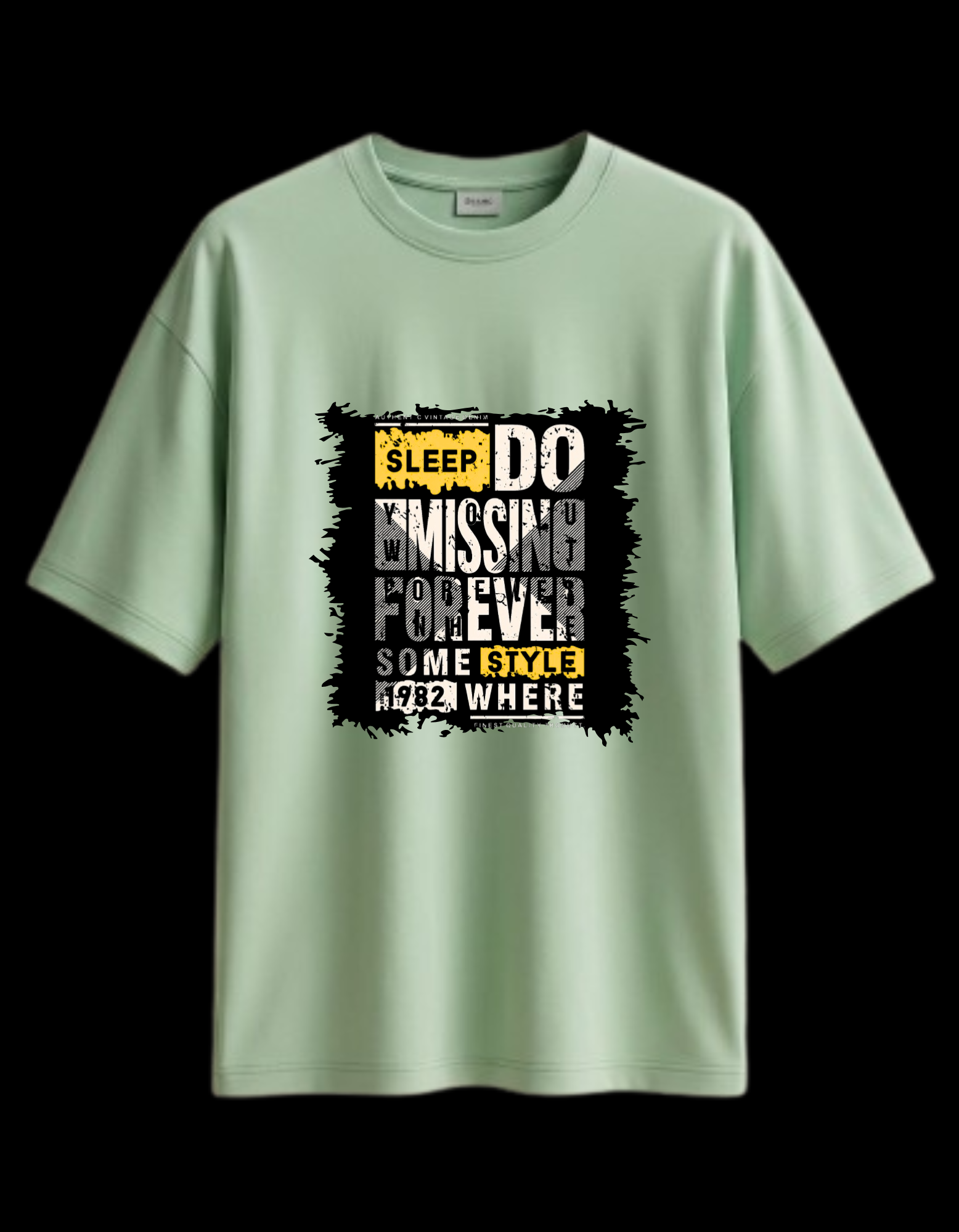 SNUBBY Men's Pista Green Sleep Do Forever Typography Printed Premium Cotton Lycra 200 GSM Oversized T-Shirt