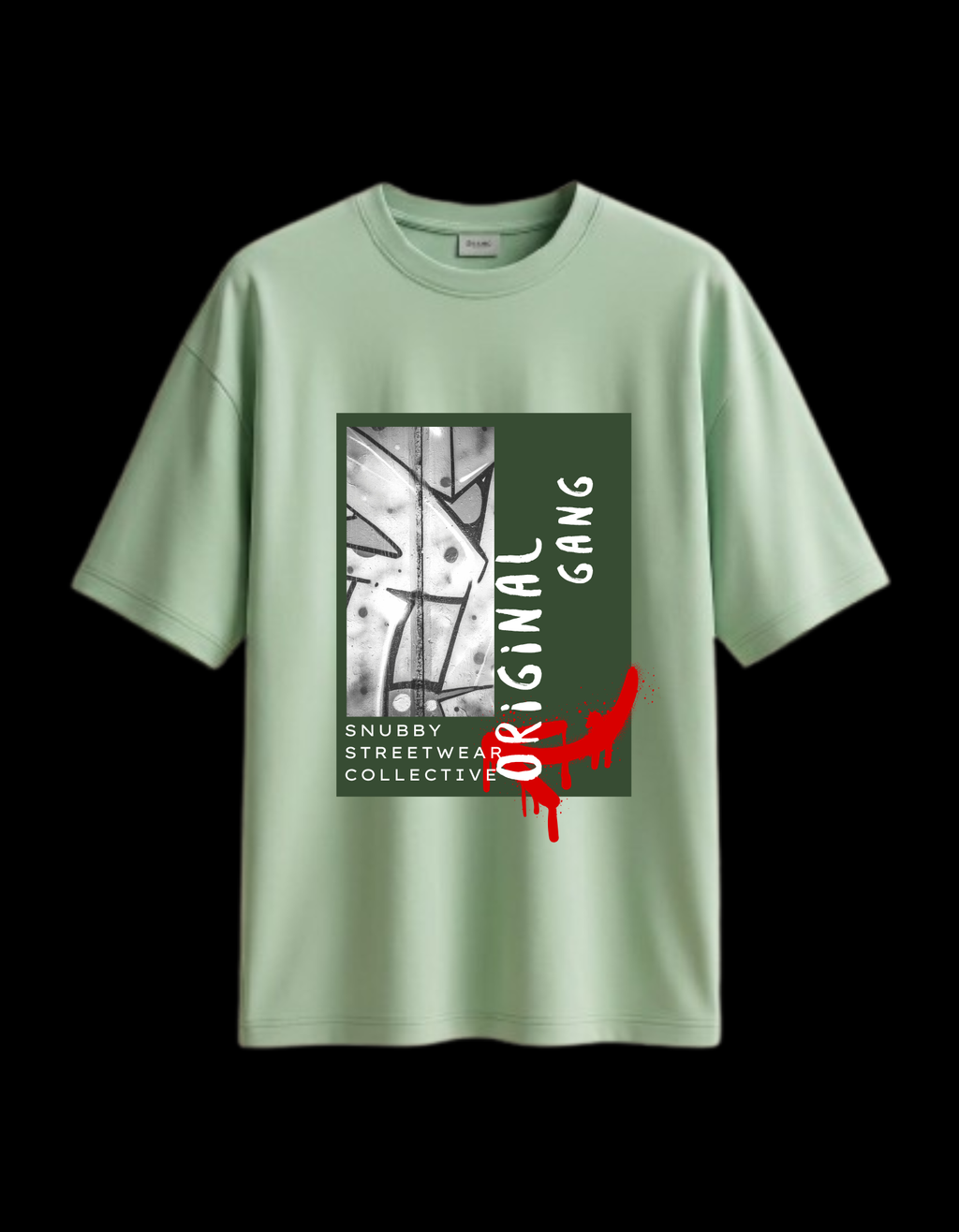 SNUBBY Men's Pista Green Original Gang Graphic Printed Premium Cotton Lycra 200 GSM Oversized T-Shirt