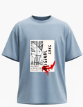SNUBBY Men's Sky Blue Original Gang Graphic Printed Premium Cotton Lycra 200 GSM Oversized T-Shirt