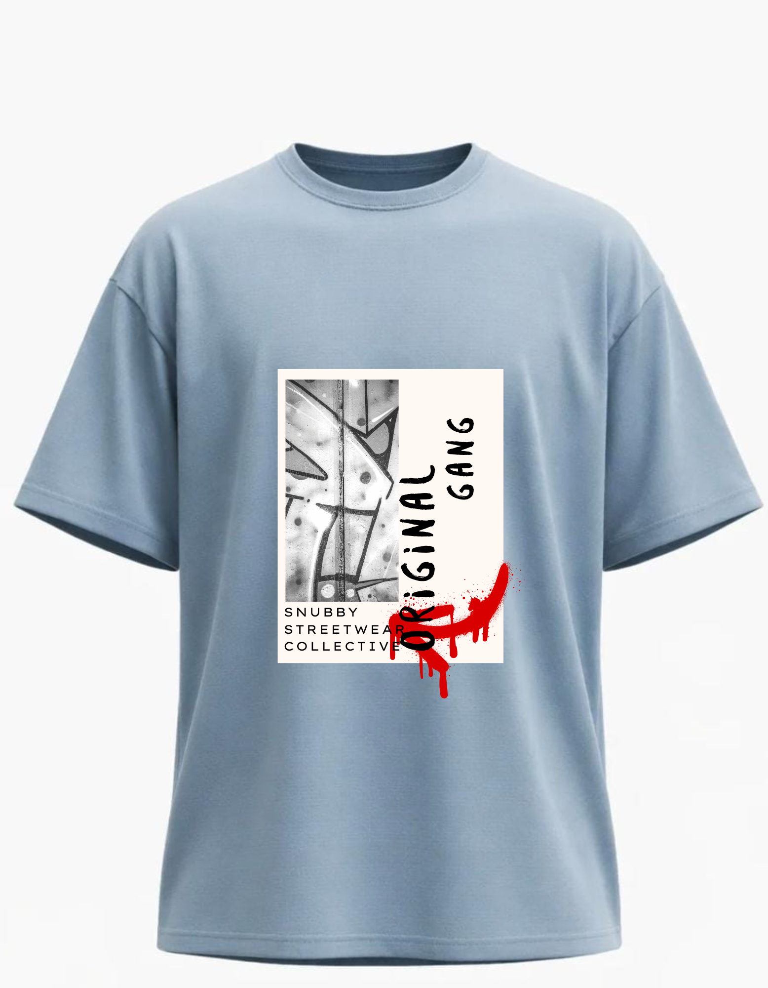 SNUBBY Men's Sky Blue Original Gang Graphic Printed Premium Cotton Lycra 200 GSM Oversized T-Shirt