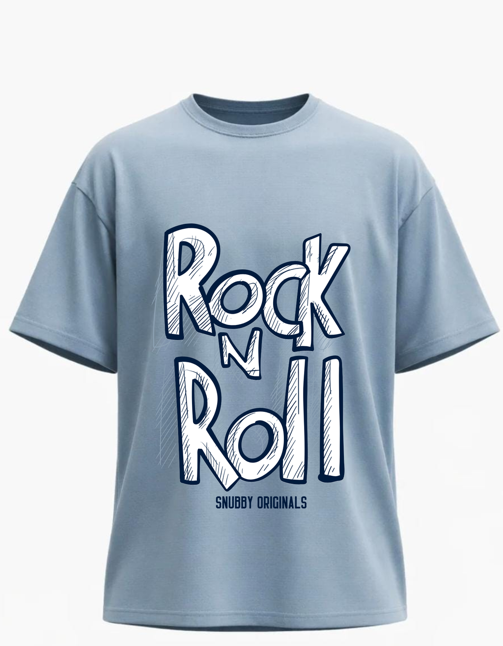 SNUBBY Men's Sky Blue Rock N Roll Typography Printed Premium Cotton Lycra 200 GSM Oversized T-Shirt