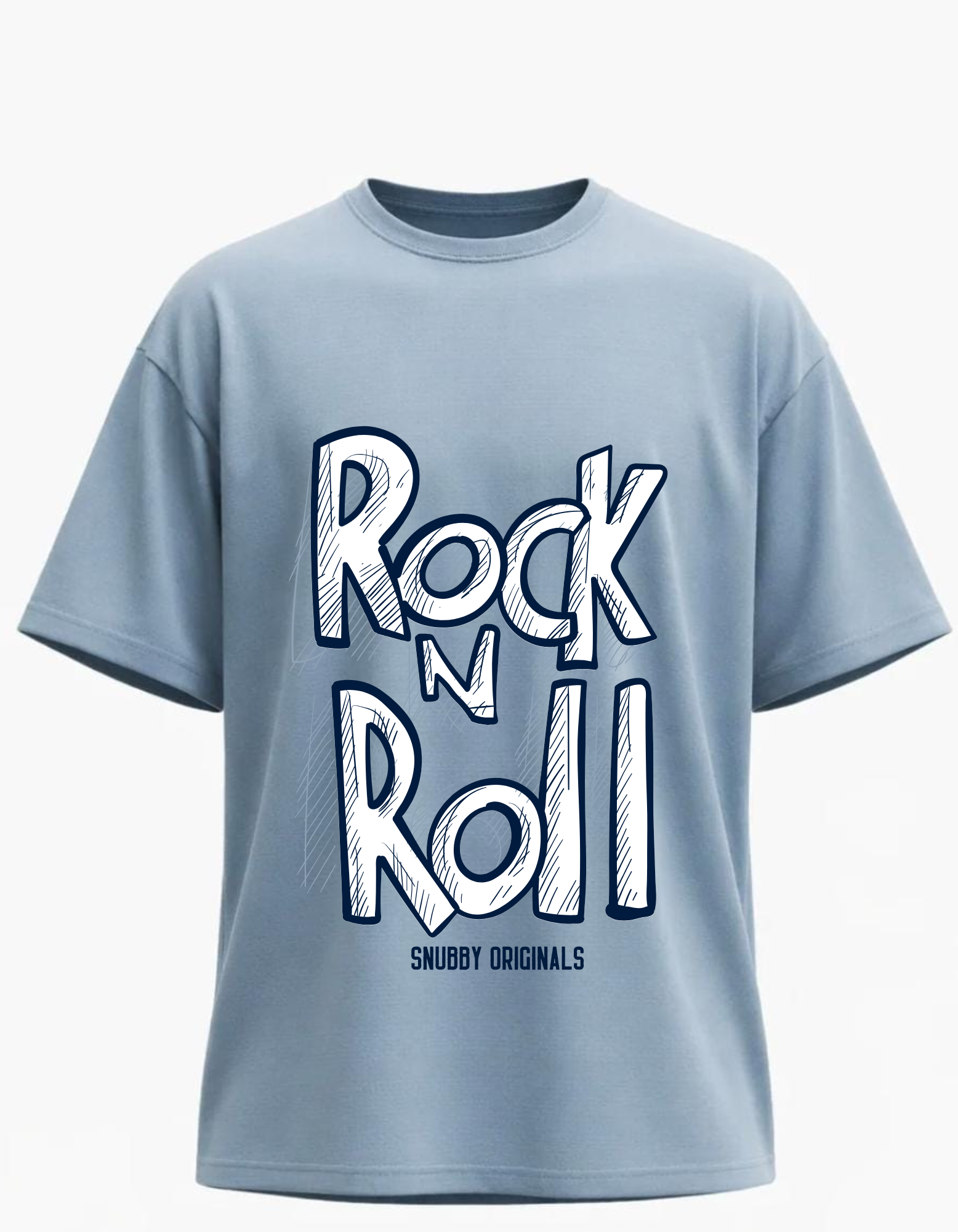 SNUBBY Men's Sky Blue Rock N Roll Typography Printed Premium Cotton Lycra 200 GSM Oversized T-Shirt
