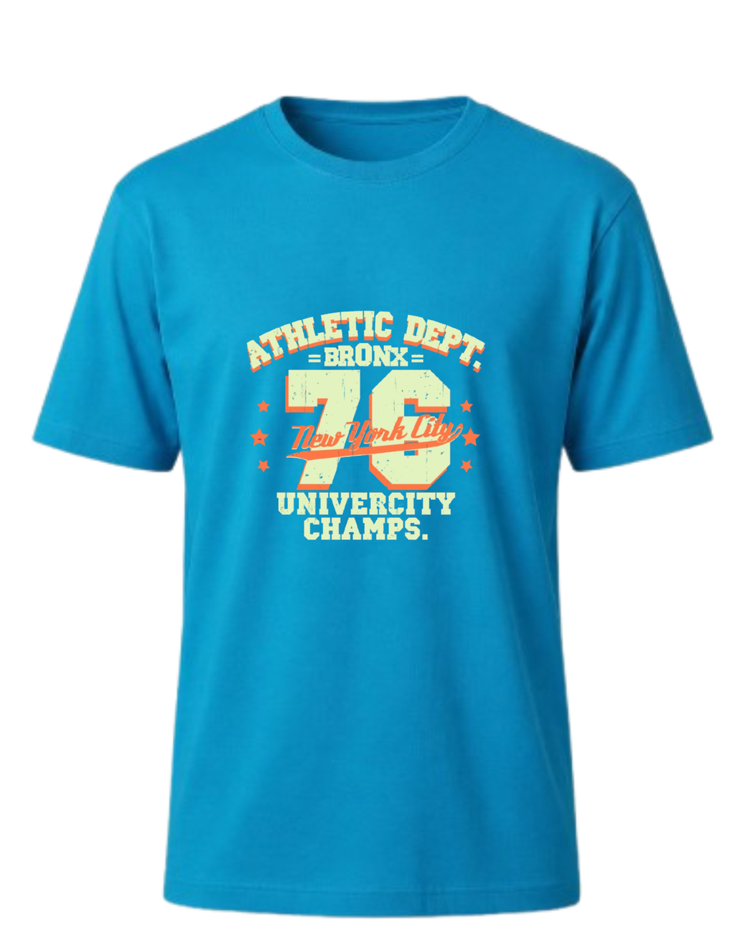 SNUBBY Men's Turquoise Athletic Dept. 76 Graphic Printed 100% Pure Cotton Regular Fit T-Shirt