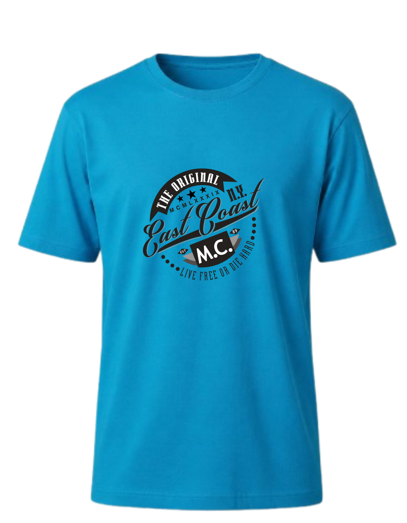 SNUBBY Men's Turquoise East Coast M.C. Graphic Printed 100% Pure Cotton Regular Fit T-Shirt