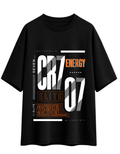 SNUBBY Men's Black "CR7 Elite Energy" Graphic Printed Premium Cotton Lycra 200 GSM Oversized T-Shirt
