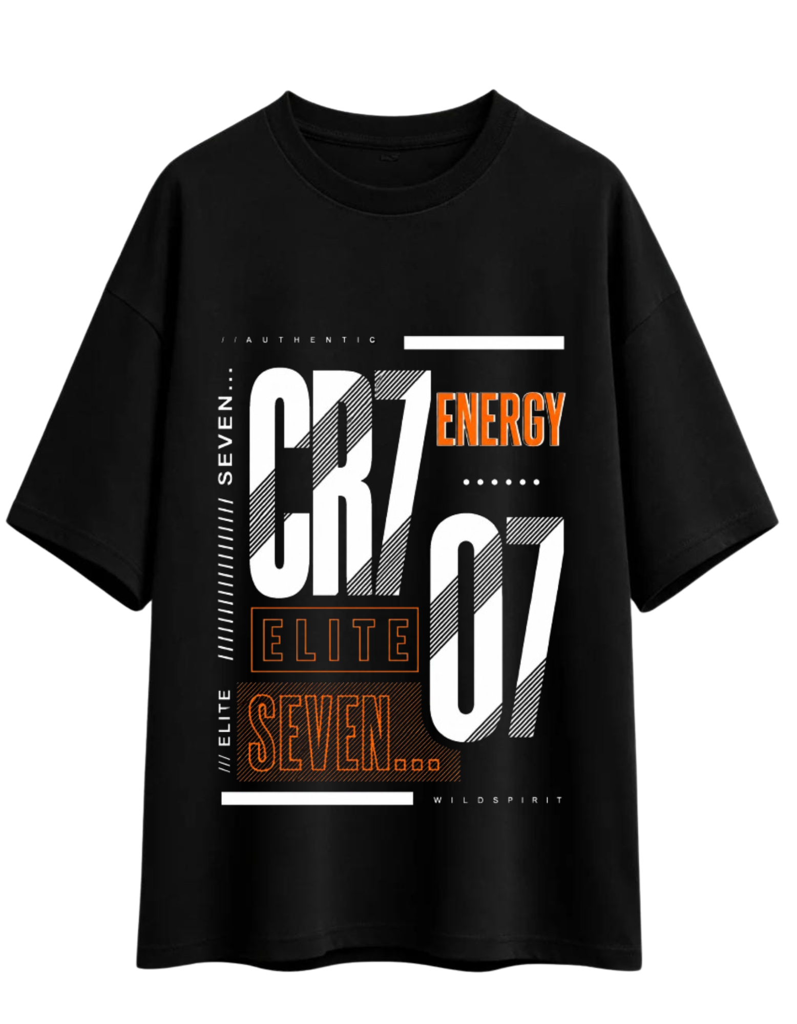 SNUBBY Men's Black "CR7 Elite Energy" Graphic Printed Premium Cotton Lycra 200 GSM Oversized T-Shirt