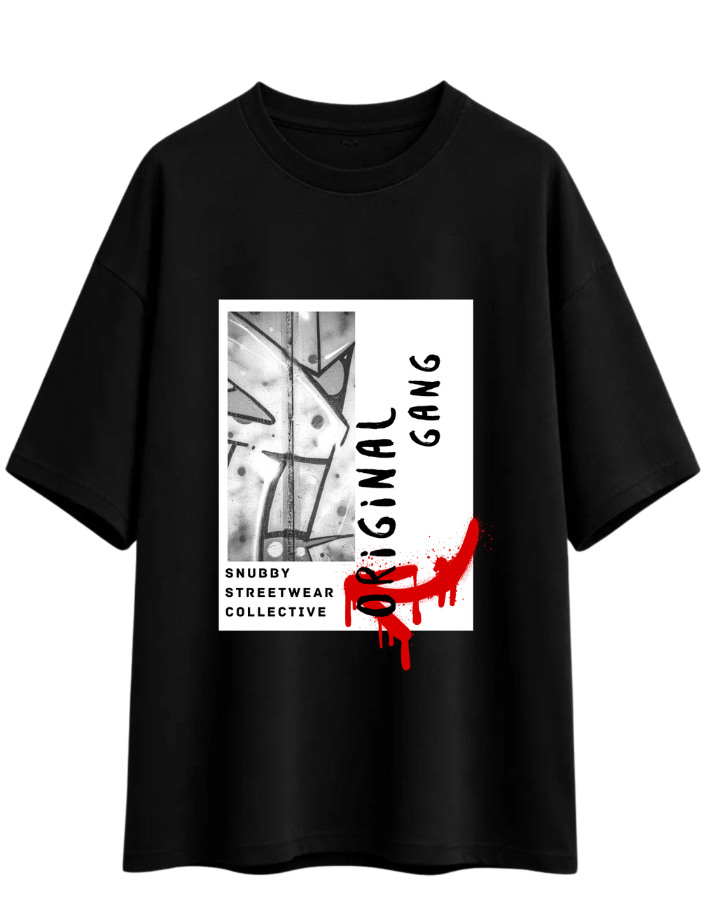 SNUBBY Men's Black Original Gang Graphic Printed Premium Cotton Lycra Oversized T-Shirt