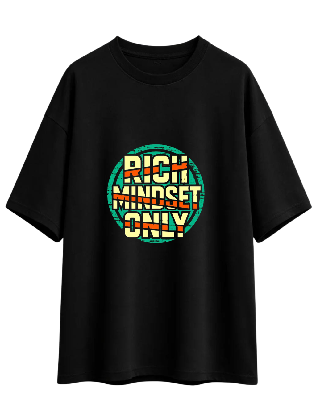 SNUBBY Men's Black "Rich Mindset Only" Graphic Printed Premium Cotton Lycra 200 GSM Oversized T-Shirt