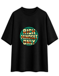 SNUBBY Men's Black "Rich Mindset Only" Graphic Printed Premium Cotton Lycra 200 GSM Oversized T-Shirt