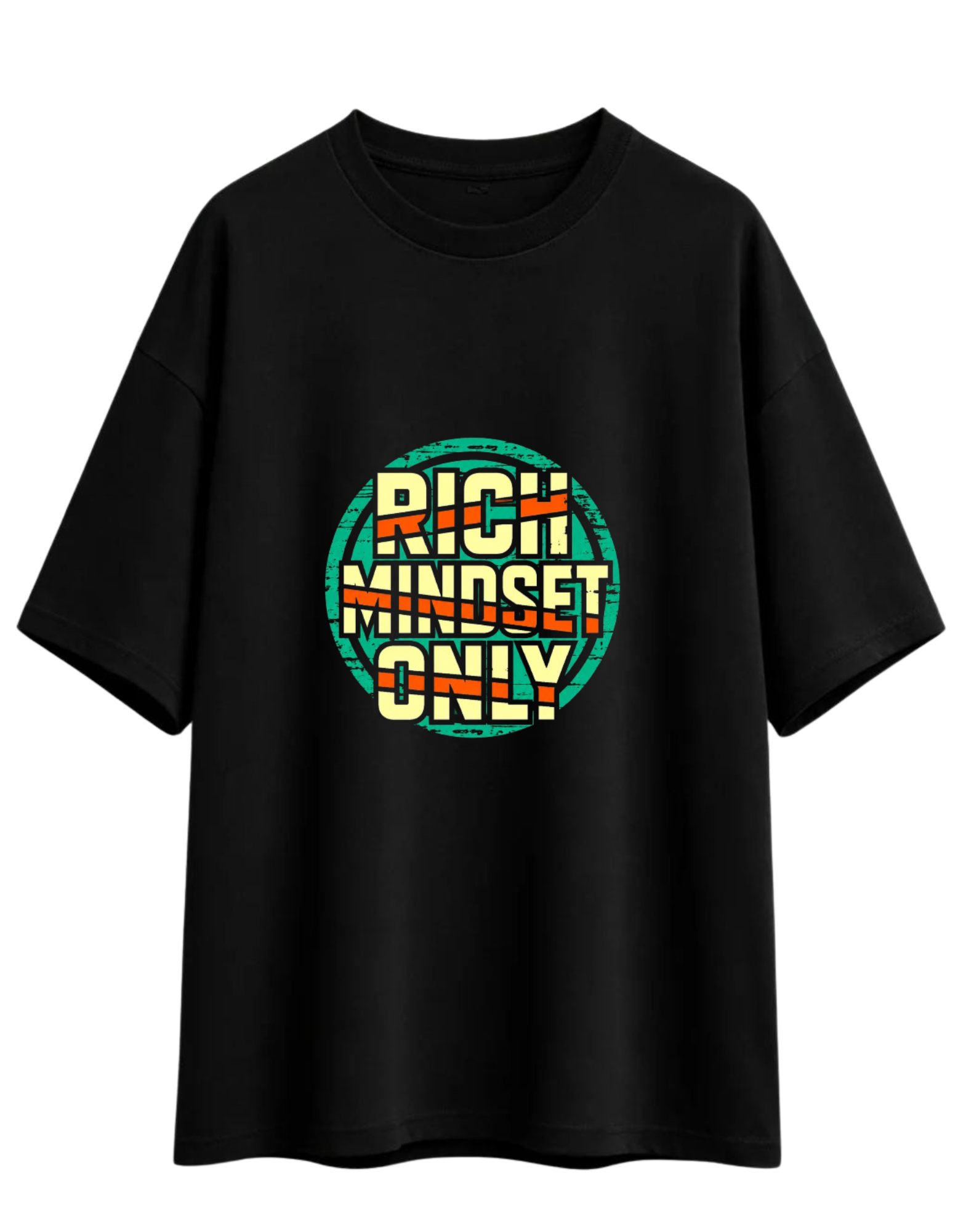 SNUBBY Men's Black "Rich Mindset Only" Graphic Printed Premium Cotton Lycra 200 GSM Oversized T-Shirt