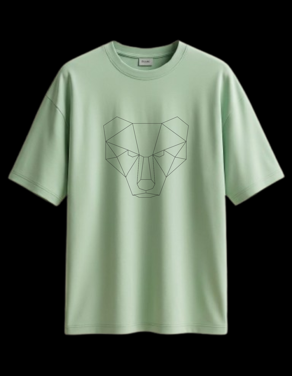SNUBBY Men's Pista Green Geometric Panther Graphic Printed Premium Cotton Lycra 200 GSM Oversized T-Shirt