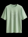 SNUBBY Men's Pista Green Geometric Panther Graphic Printed Premium Cotton Lycra 200 GSM Oversized T-Shirt