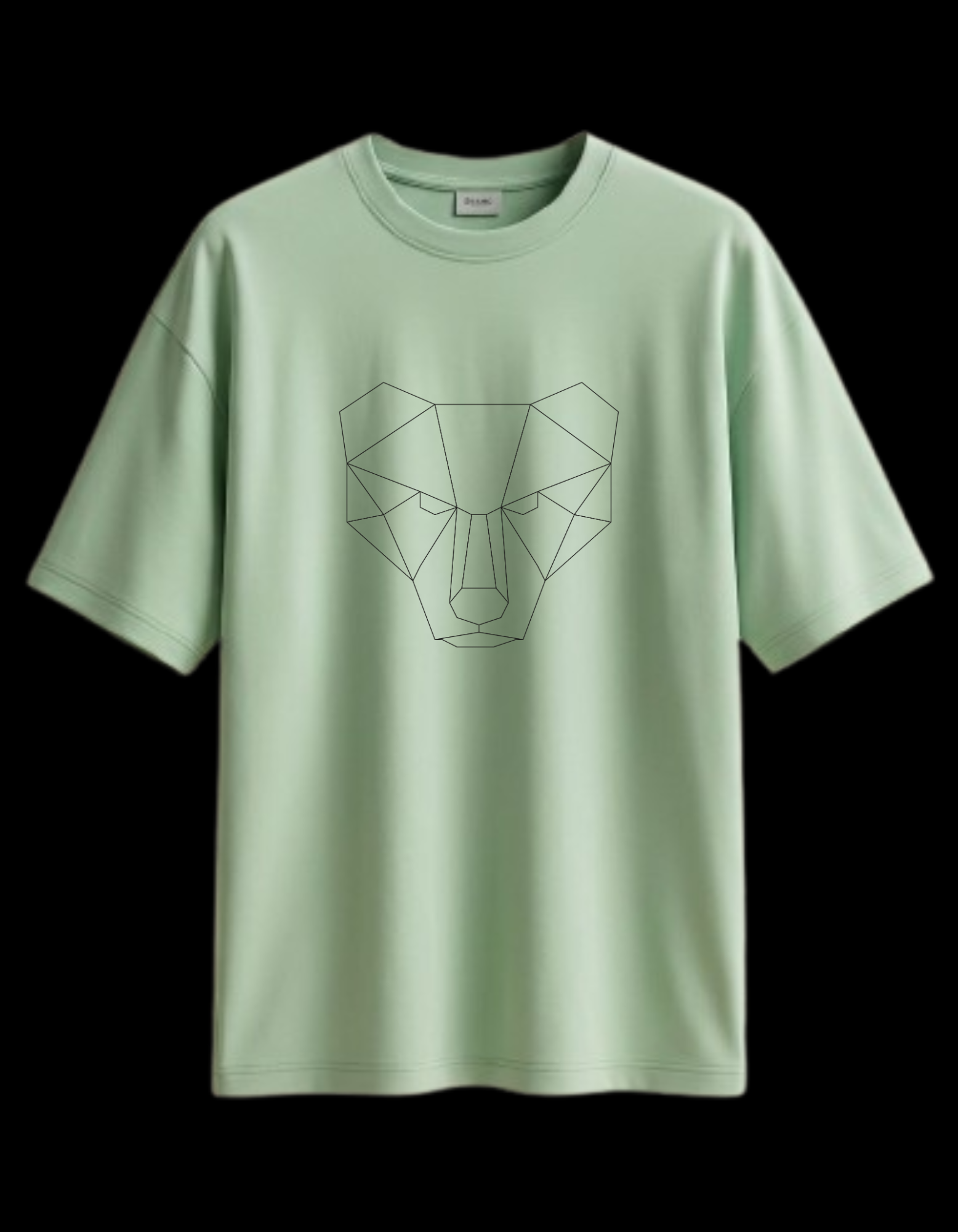SNUBBY Men's Pista Green Geometric Panther Graphic Printed Premium Cotton Lycra 200 GSM Oversized T-Shirt