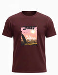 SNUBBY Men's Maroon Surf California Graphic Printed 100% Pure Cotton Regular Fit T-Shirt
