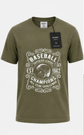 SNUBBY Men's Olive Baseball Champions Graphic Printed 100% Pure Cotton Regular Fit T-Shirt